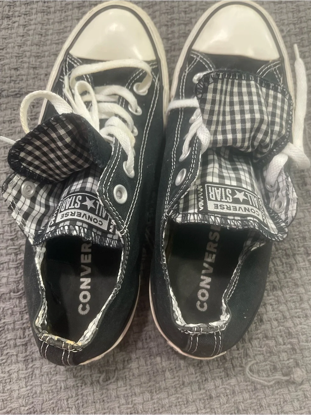 Converse All Star women’s black checkered  Canvas Low-Top Sneakers - Picture 7 of 9